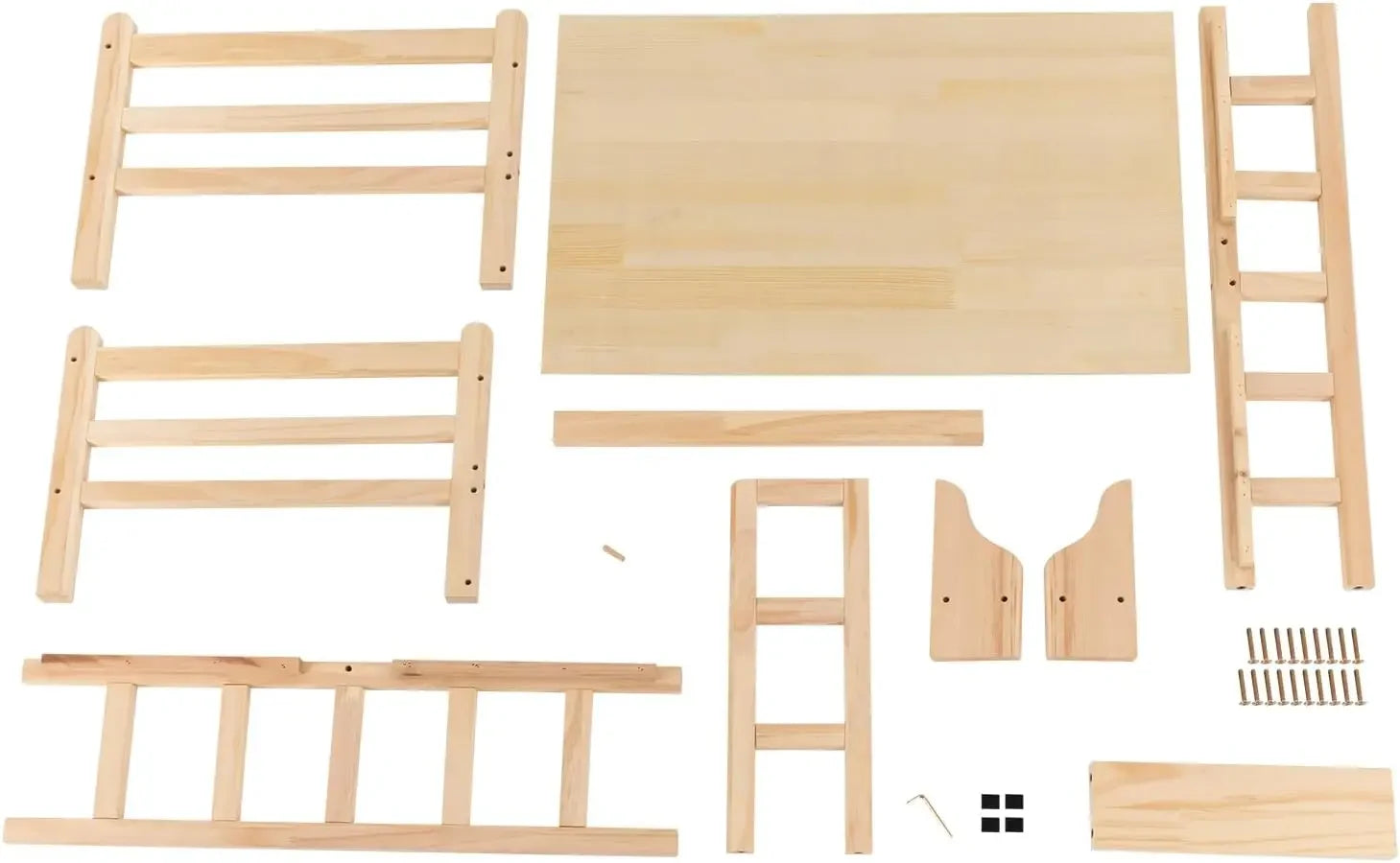 Solid Wood Elevated Pet Bed for Cats & Small Dogs, Natural Pine Wood, Non-Toxic, Easy Assembly, with Safety Fence/Anti-Slip Pads