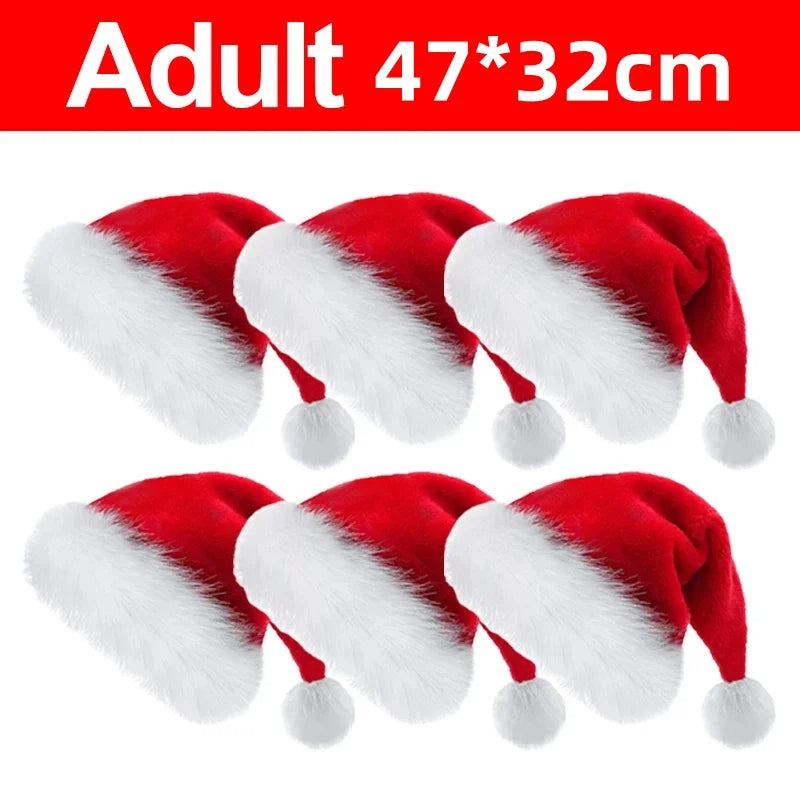 Plush Christmas Santa Hat - Unisex Red Hat for Adults & Kids,Xmas New Year Party Decoration Supplies,Long Plush Festive Gift Hat