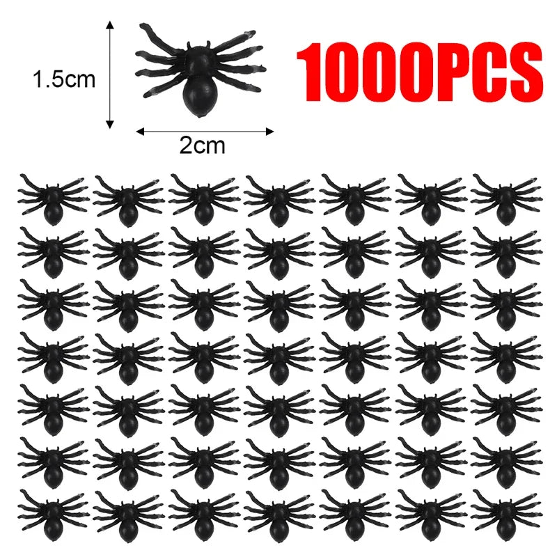 1000/50x Halloween Spider Decoration Small Black Plastic Fake Spiders Haunted House DIY Party Prop Simulation Insects Tricky Toy
