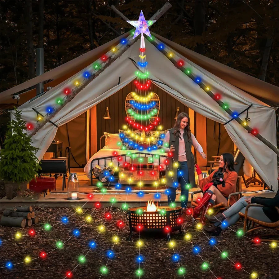 2025 New Year Decoration Christmas Fairy String Lights Outdoor USB Remote Stars Waterfall Garden Lights for Home Party Wedding