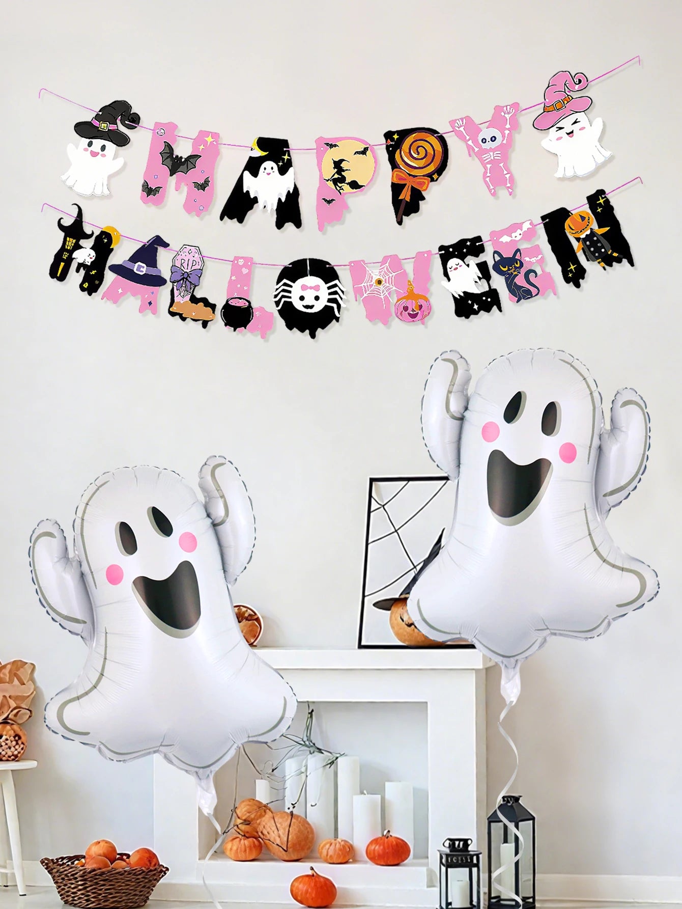 3pcs Halloween pink theme set, suitable for Halloween party supplies, ghost party, home decoration Halloween supplies