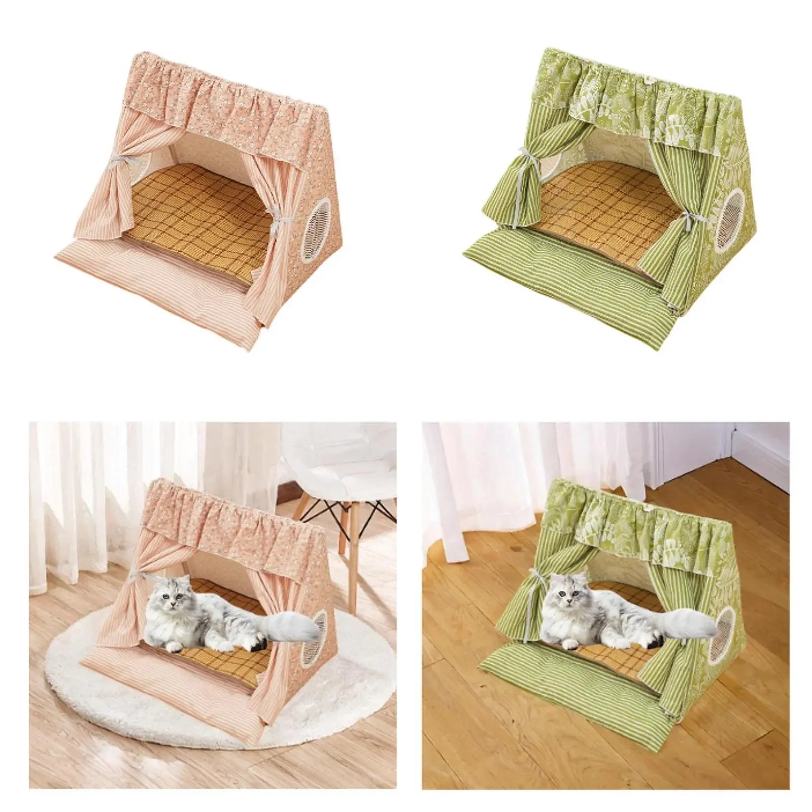 Cute Cat Tent House Removable Clean Dog Tent Bed Breathable Cool Cats Summer Cave Large Space Puppy Kitten House Pet Accessories