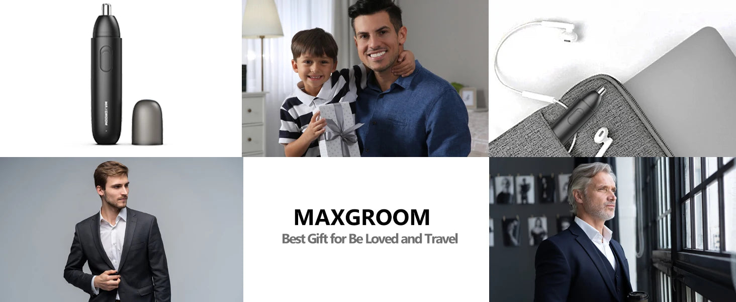 MAXGROOM Nose Hair Trimmer for Men Rechargeable 360 Rotating Dual-Blade Electric Shaver Eyebrows Nose Hair Trimmer Painless Safe