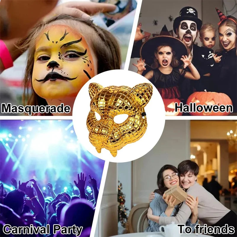 Animal Golden Plastic Leopard Face Cover with Adjustable Elastic Bands Halloween Costume Cosplay Mask Costume Accessories