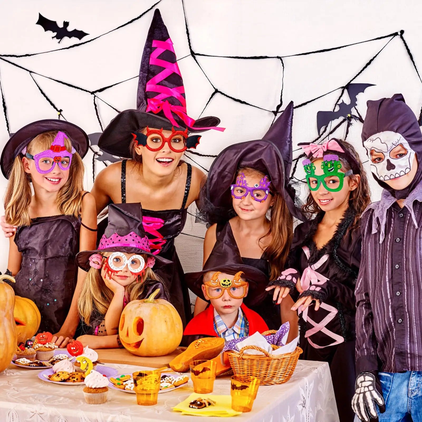 12-100Pcs Halloween Party Favors Glasses for Kids Family Halloween Treat Bag Stuffers Party Eyeglasses Trick or Treat Supplies
