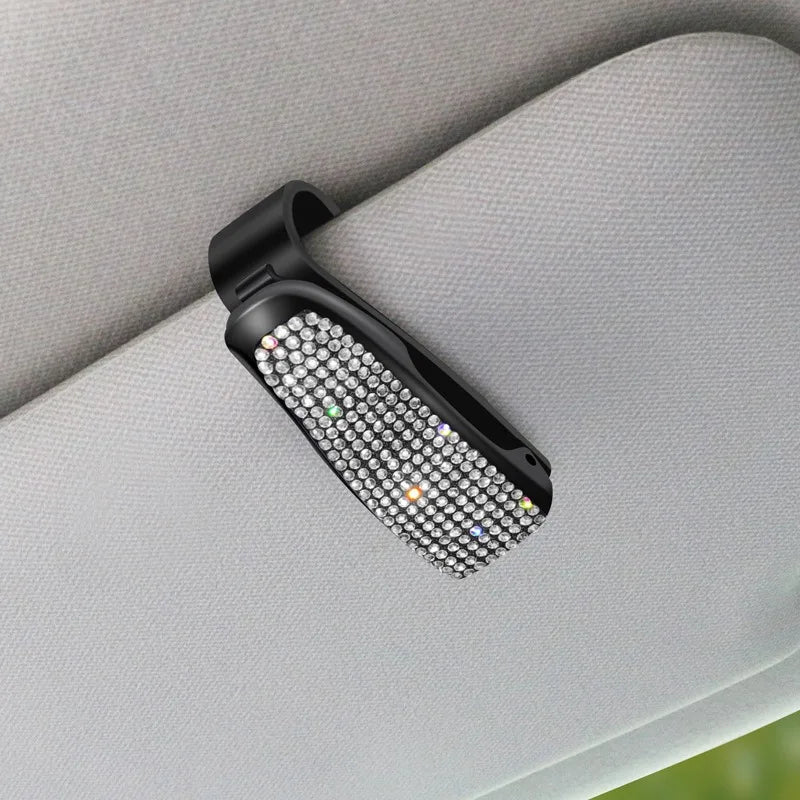 Sunglasses Clip Car Sunshades Sun Visor Rhinestone Portable Universal Myopia Glasses Bracket Card Holder Decoration Accessories