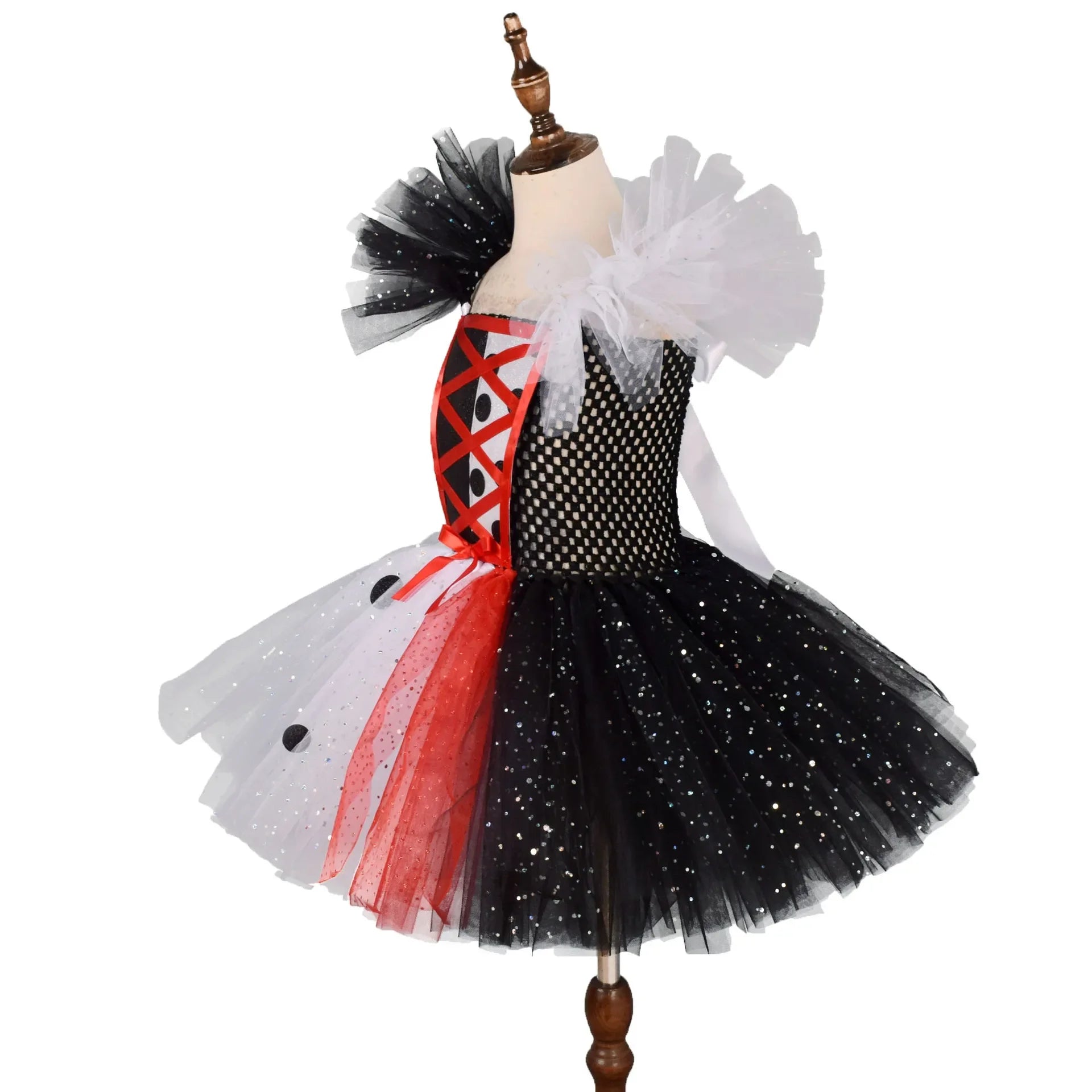 Cosplay Black White Cruella Girls Costume Black Dot Tutu Dress for Kids Villian Cruella De Vil Halloween Outfit Children Clothes