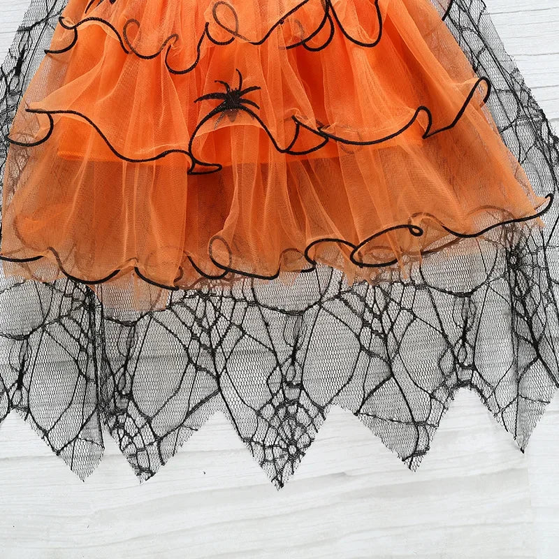 Baby Halloween Costume Girls Princess Spider Mesh Dress Children Vampire Performance Elegant Clothes Witch Dresses 1-6 Y