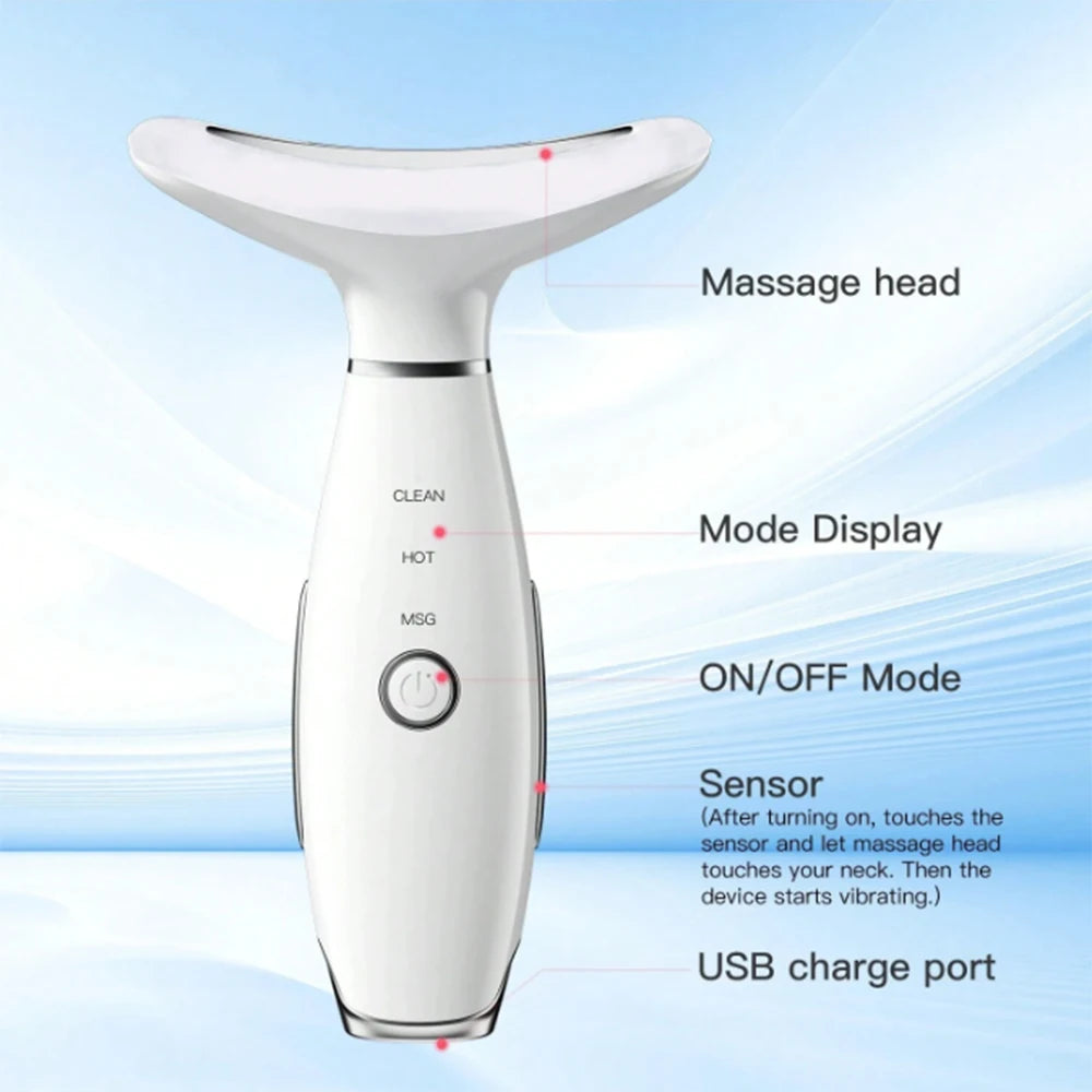 EMS Neck Facial Massager Lift Seven Colours LED Photon Therapy Vibration Face Beautify Anti Wrinkles Tightening Skin Care Device