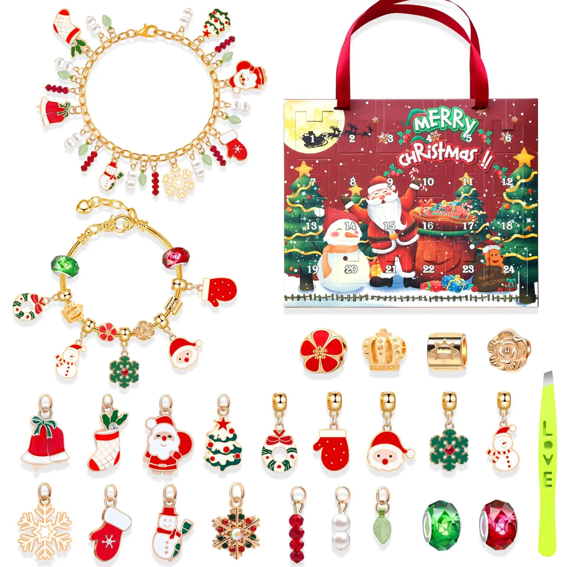 New Christmas Advent Calendar 24 Days Countdown Bracelet Blind Box DIY Christmas Decoration Hand Jewelry Surprise Blind Box Gift