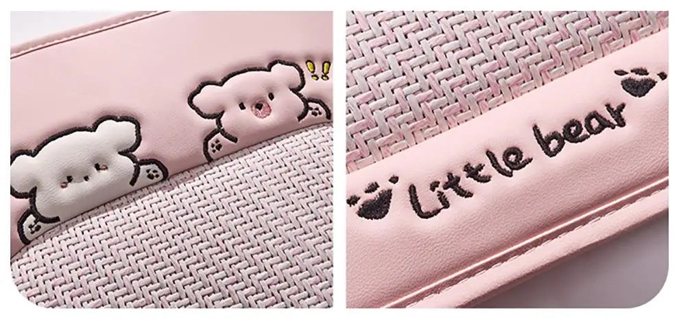 3pcs, Breathable Car Seat cushion - PU Leather + Cool Ice Rattan Weave, Playful Embroidery