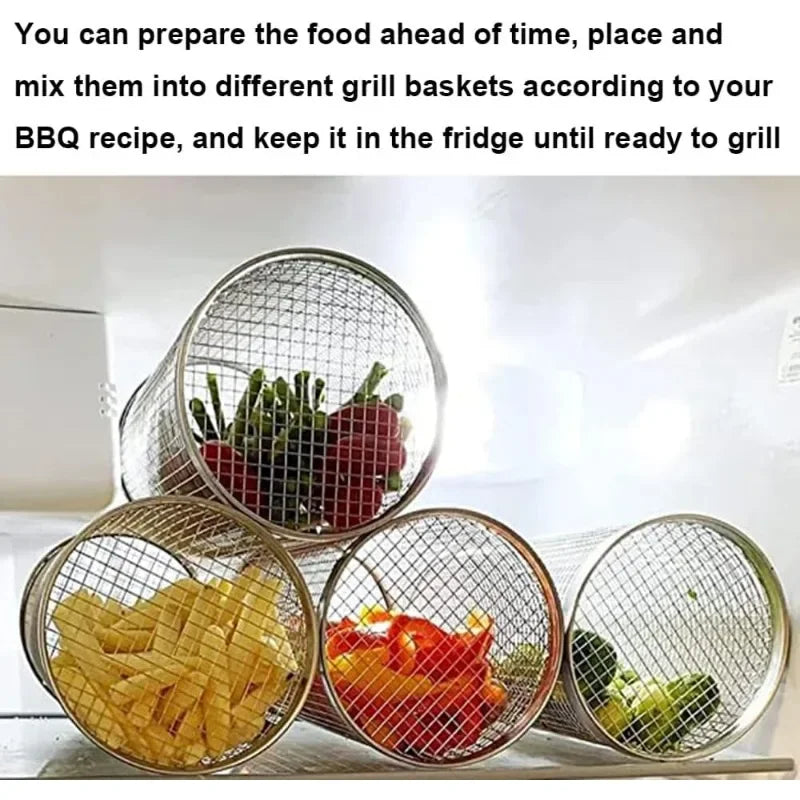 BBQ Grill Basket Rolling Grilling Basket Barbecue for Outdoor Camping
