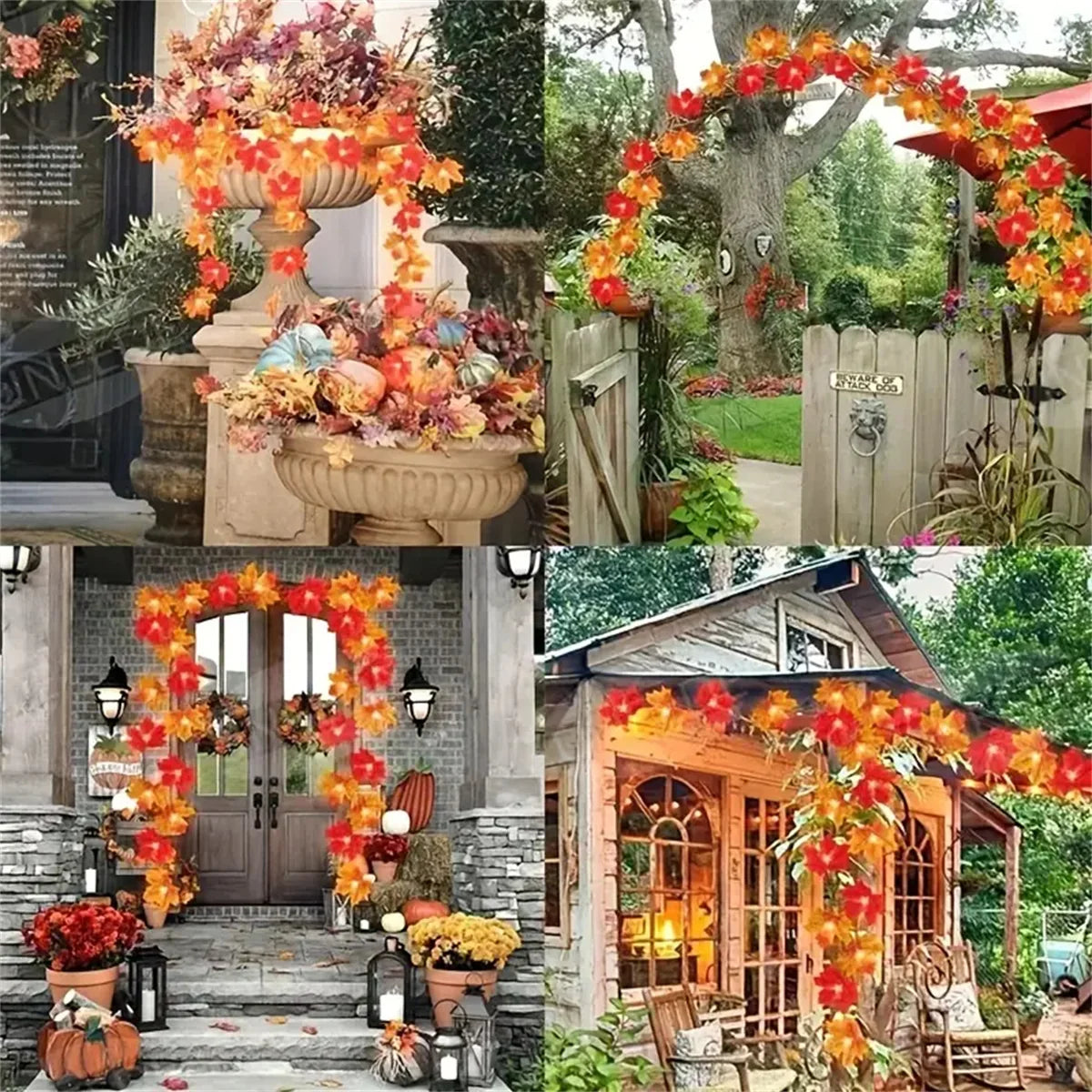Solar Maple Leaf Light String Plastic Autumn Leaf Decoration For Thanksgiving And Halloween Outdoor/Indoor Atmosphere Lighting