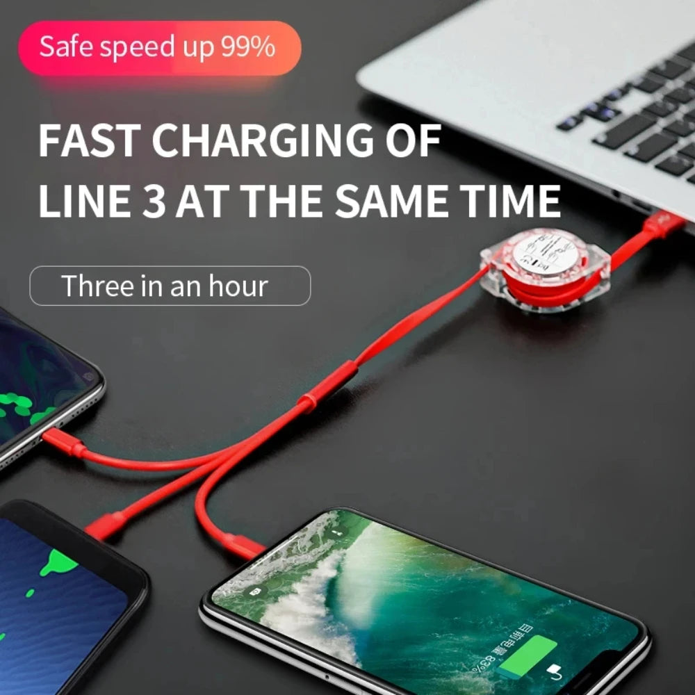 NNBILI 3 in 1 Telescopic Cable Is Suitable for Apple Type C Android Mobile Phone Fast Charging USB Cable for HUWEI iPhone Cable