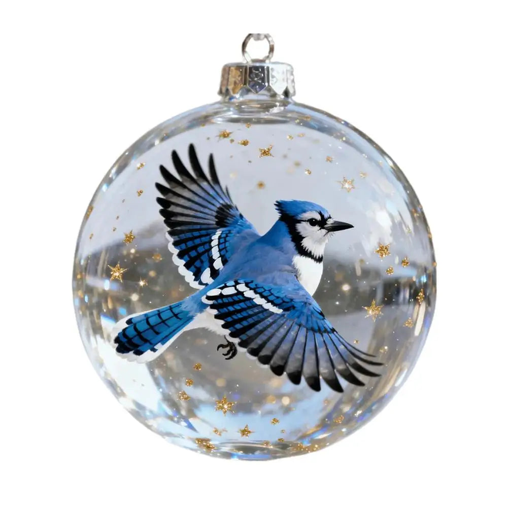 8CM Christmas Transparent Acrylic Ball Cardinal/Hummingbird Pattern Creative Christmas Tree Decoration Hanging Pendant For Home