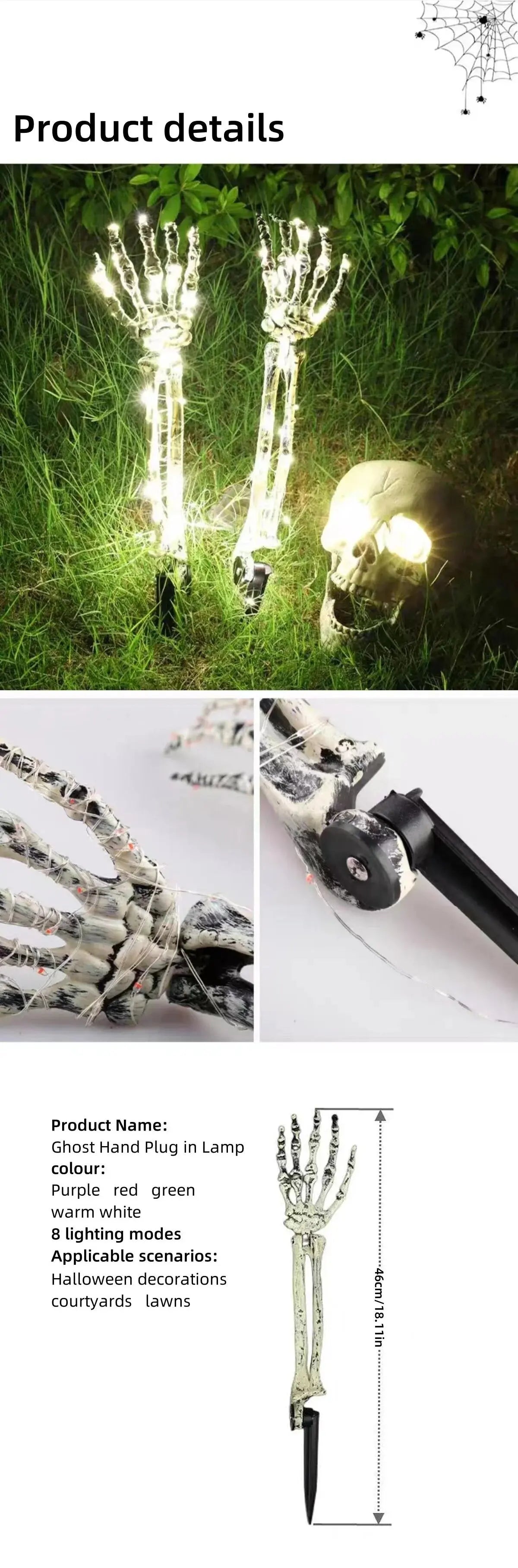 2PC Solar Powered Ghost Hand Ground Plug-in Stake Light Outdoor Waterproof LED Garden Light Horror Decoration Lamp For Halloween