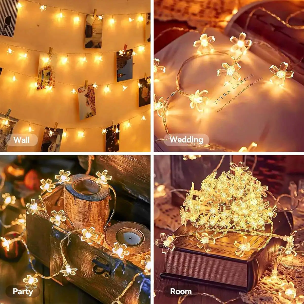 1PC Flower Fairy Lights Battery Operated String Lights Waterproof 10/20/30/40 LED Cherry Blossom Lights For Patry Wedding Decor