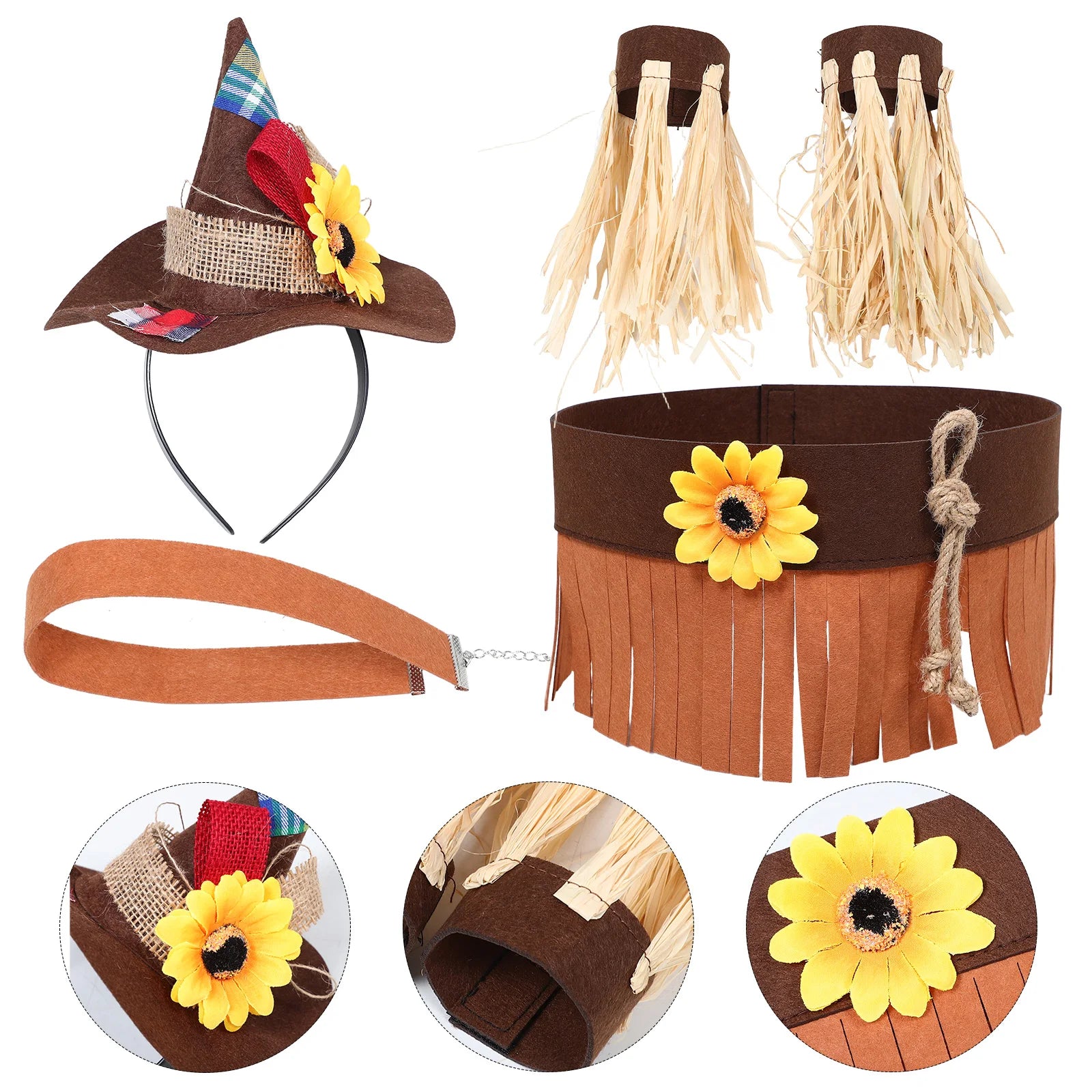 1 Set Halloween Scarecrow Costume: Felt Wizard Necklace Wristband Decoration Accessories For Party Carnival Holiday Celebrations