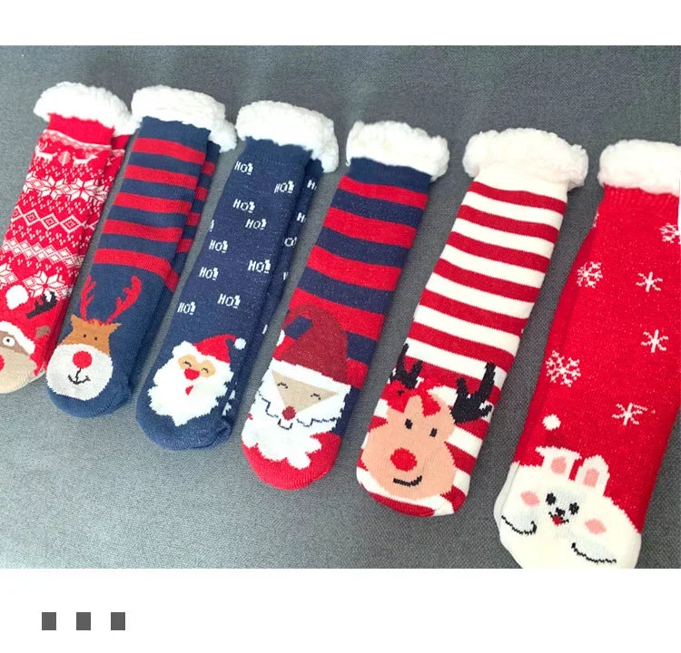 Christmas Fuzzy Socks Womens Winter Thermal Warm Floor Sock Soft Female Home Indoor Gifts Non Slip Grip Slipper Sock Fluffy