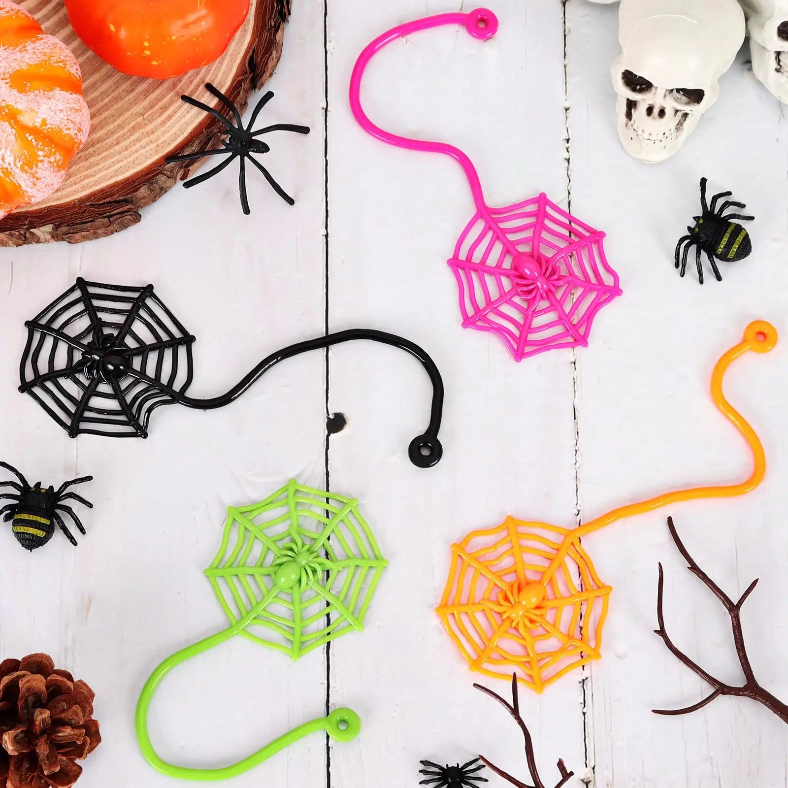 12-100pcs Halloween Cobweb Sticky Hands Toys Spider Web Sticky for Kids Goodie Bag Stuffers for Halloween Party Favor Supply