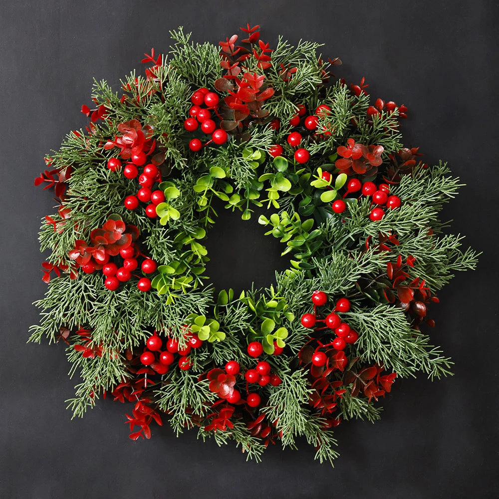 Artificial Red Berry Wreath 35cm Christmas Decor Hanging Garland for Winter Festival Xmas Outdoor Wall Decoration Fake Wreath