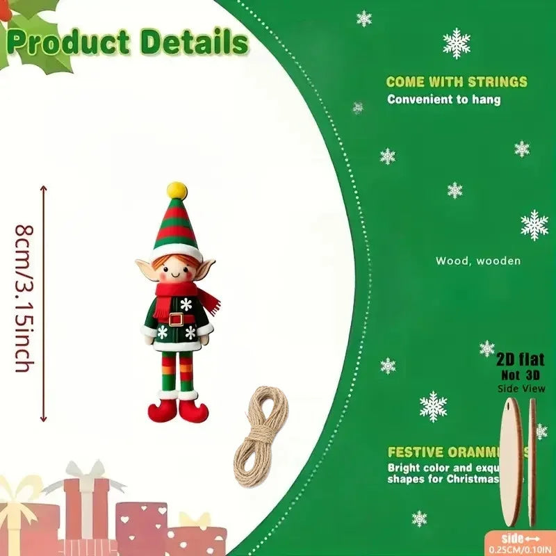 8/16/32Pcs Christmas Wooden Pendants 2D Angel Elf Xmas Hanging Ornament with Rope 2025 Christmas Home Decoration DIY Gift Labels
