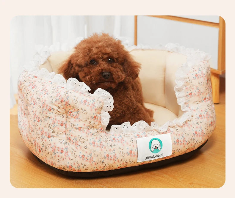 2024 Summer Pet Dog Bed Cat Bed Cat Mat Fragmented flowers Dog Mat Cotton Nest Dog house Puppy Sofa Bed Dog Beds for Medium Dogs