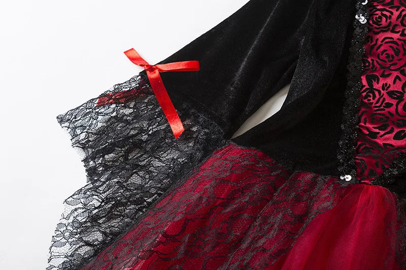 Girl Vampire Halloween Dress for Kid Ghost Bride Gothic Cosplay Vampire Costume Dress for Kids Carnival Outfit Black Red Clothes