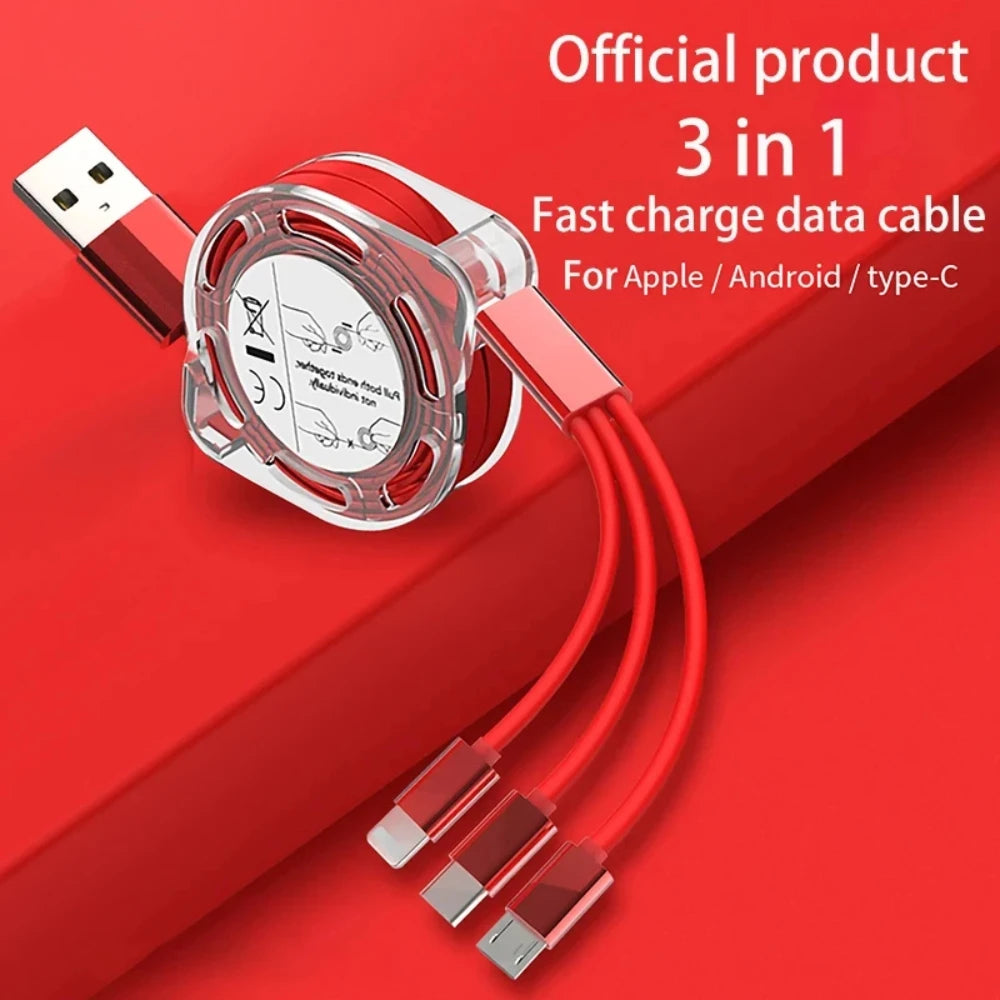 NNBILI 3 in 1 Telescopic Cable Is Suitable for Apple Type C Android Mobile Phone Fast Charging USB Cable for HUWEI iPhone Cable