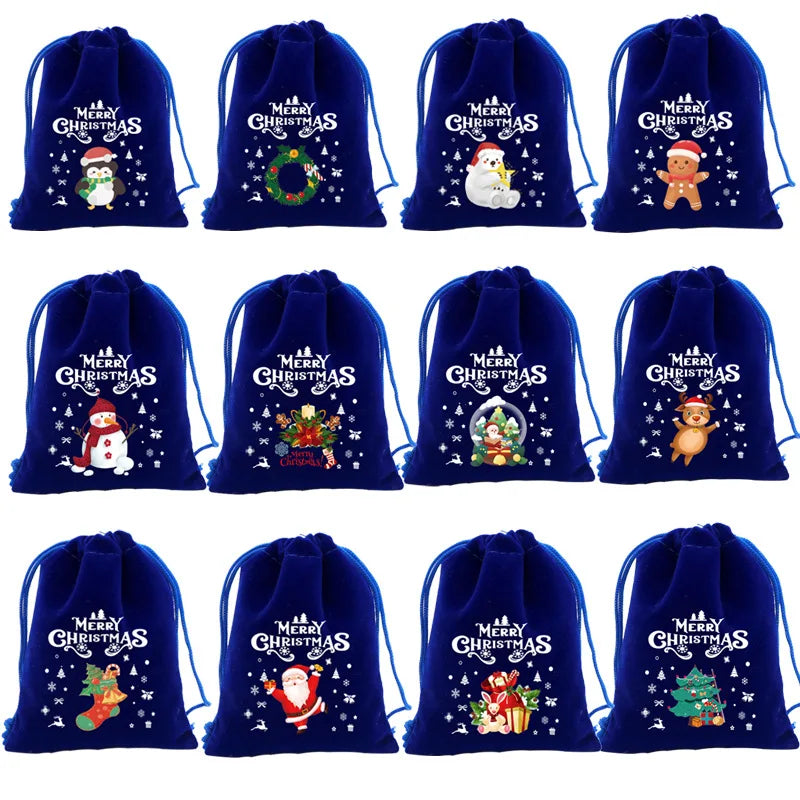 20pcs Xmas Velvet Bags Small Candy Gift Bag Drawstring Pouch Christmas Party Favor Boutique Jewelry Packaging Bags 2024 New Year