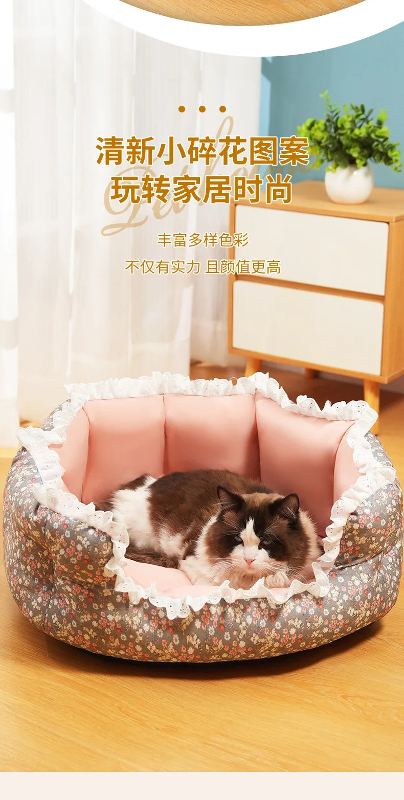 2024 Summer Pet Dog Bed Cat Bed Cat Mat Fragmented flowers Dog Mat Cotton Nest Dog house Puppy Sofa Bed Dog Beds for Medium Dogs