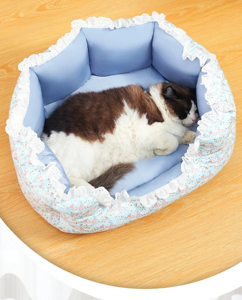 2024 Summer Pet Dog Bed Cat Bed Cat Mat Fragmented flowers Dog Mat Cotton Nest Dog house Puppy Sofa Bed Dog Beds for Medium Dogs