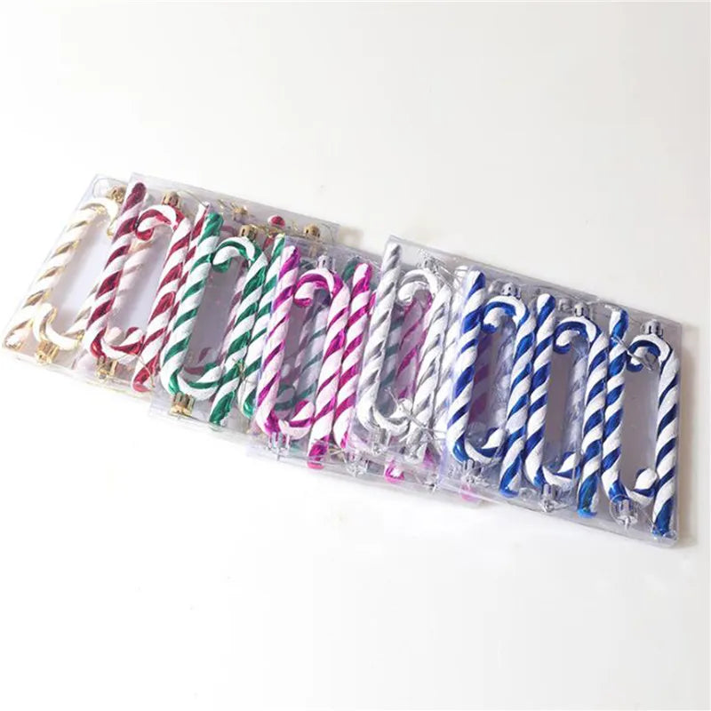 1 Box Mini Cane Christmas Tree Decoration Cute Santa Claus Red White Cane Candy Hook Holiday Party Ornaments Xmas DIY Pendant