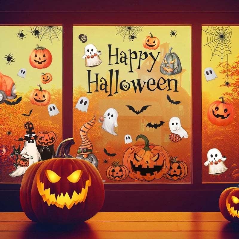 Halloween Window Sticker Halloween Theme Party Decoration Kids Favors Pumpkin Bat Window Stickers Trick or Treat Party Supplies