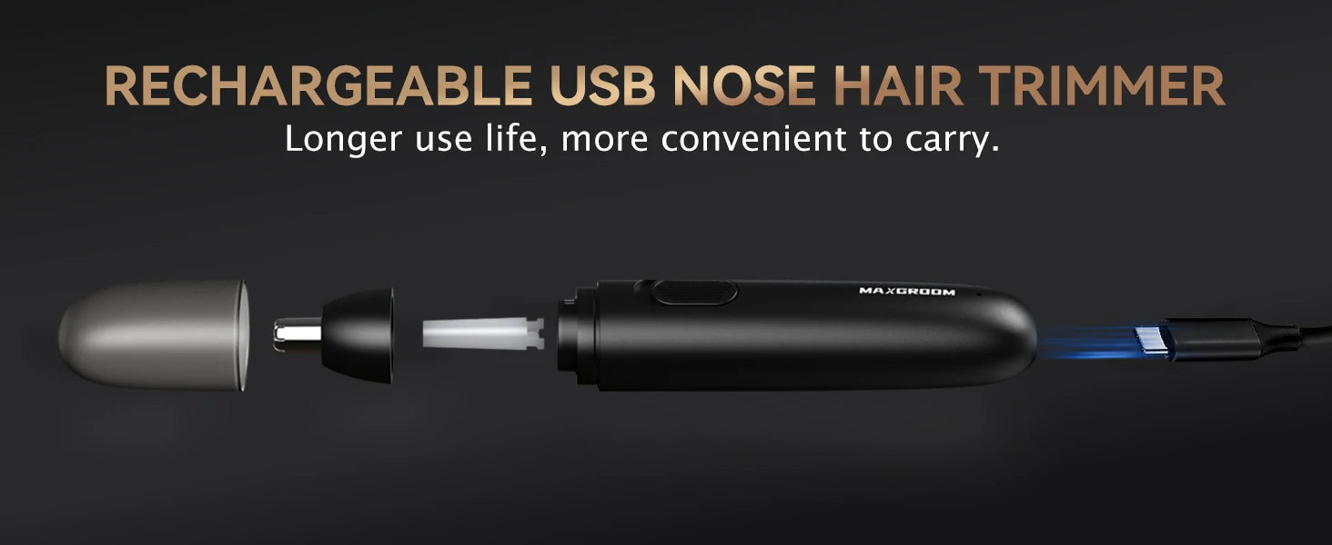MAXGROOM Nose Hair Trimmer for Men Rechargeable 360 Rotating Dual-Blade Electric Shaver Eyebrows Nose Hair Trimmer Painless Safe