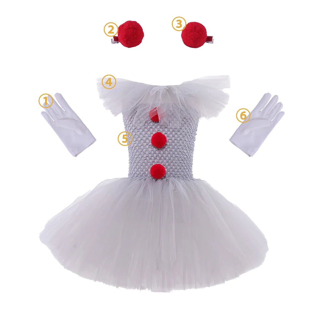 Halloween Clown Dress Kids Horror Movie Cosplay Costume Set for Girls Carnival Party Party Dress Up Clowns Clothing 3-10Yre