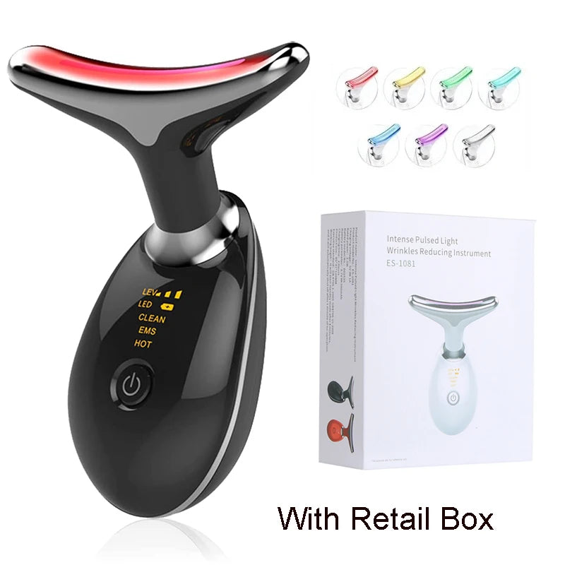 EMS Neck Facial Massager Lift Seven Colours LED Photon Therapy Vibration Face Beautify Anti Wrinkles Tightening Skin Care Device
