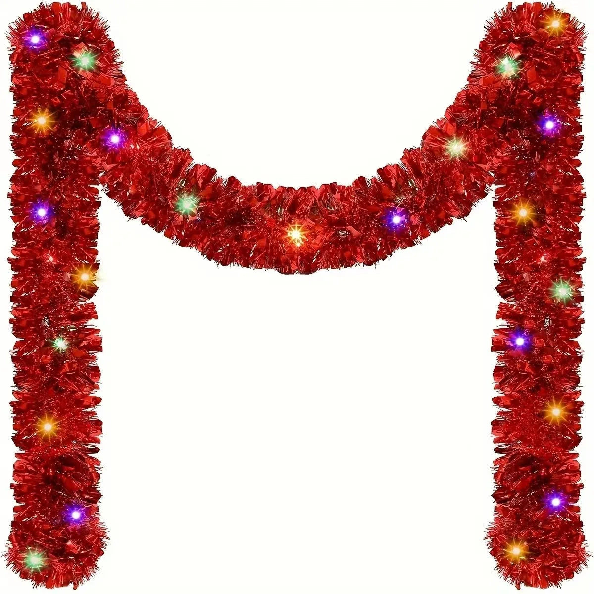 5M Christmas Tinsel Garland Metallic Shiny With LED Lights for Xmas Tree Thick Hanging DIY Garland 2026Happy New Year Home Decor