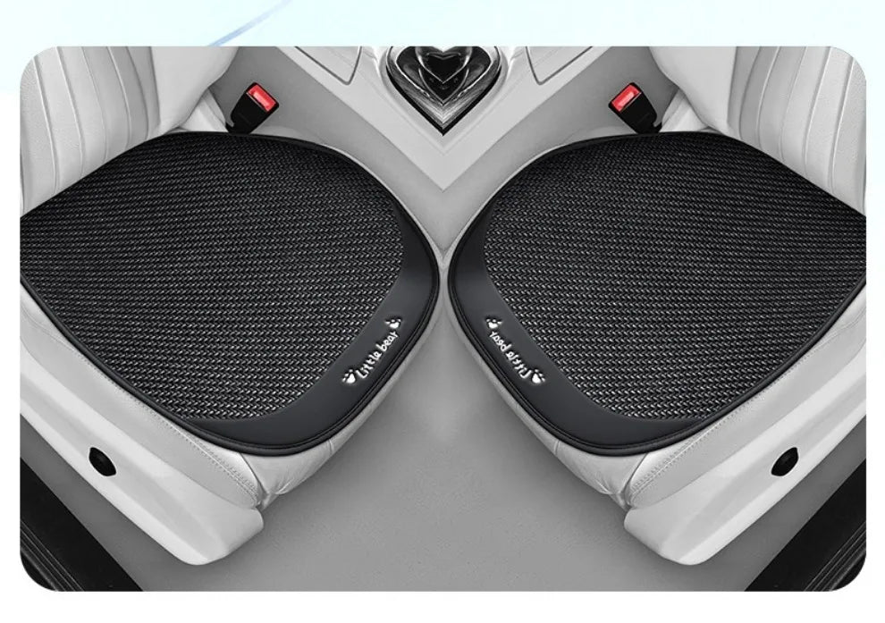 3pcs, Breathable Car Seat cushion - PU Leather + Cool Ice Rattan Weave, Playful Embroidery