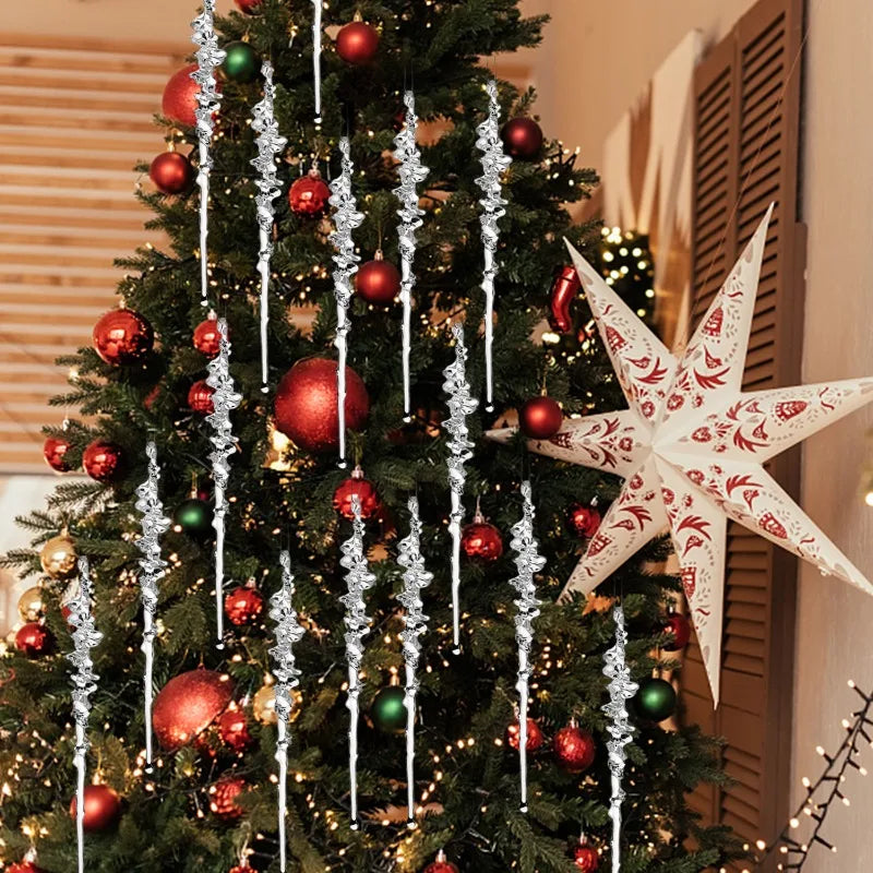 Christmas Acrylic Snowflake Clear Simulation Icicle Ornaments Xmas Tree Hanging Pendants DIY Winter New Year Party Decoration