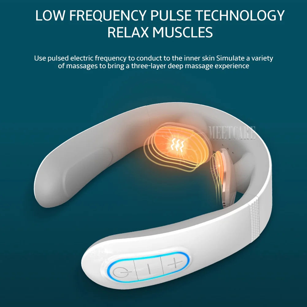 Smart Back Neck Massager with Heating TENS Pulse Cervical Muscle Massage Wireless Shoulder Relief Pain Health Care