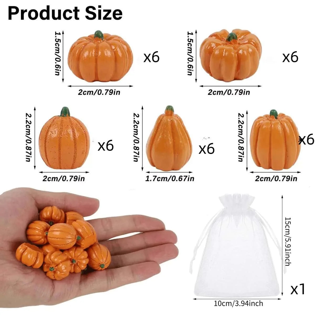 30/50 Pieces Mini Pumpkin Autumn Decoration, 1 Storage Organza Bag for DIY Home Interior Halloween Decoration Autumn Decoration
