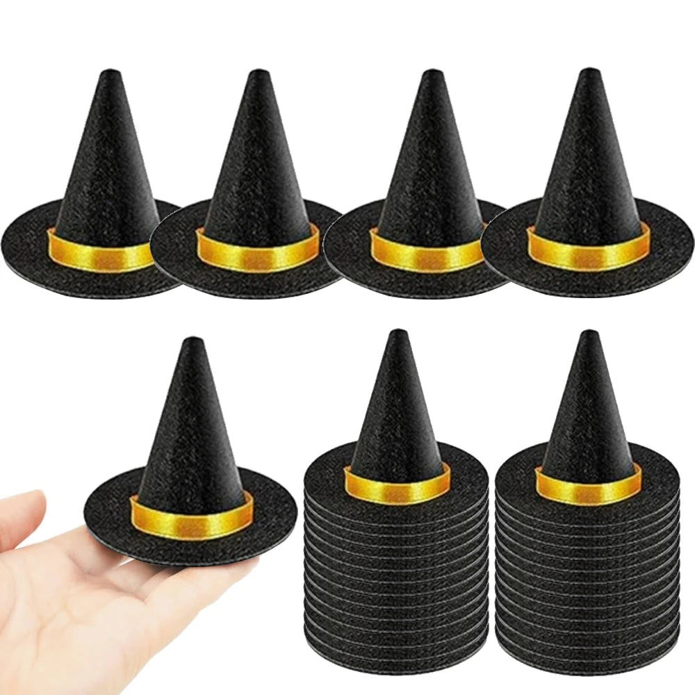4/8/16pcs Mini Felt Witch Hats Wine Bottle Decor for Halloween Party Decorations Small Size Black Witch Hat for Crafts
