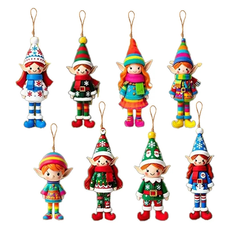 8/16/32Pcs Christmas Wooden Pendants 2D Angel Elf Xmas Hanging Ornament with Rope 2025 Christmas Home Decoration DIY Gift Labels