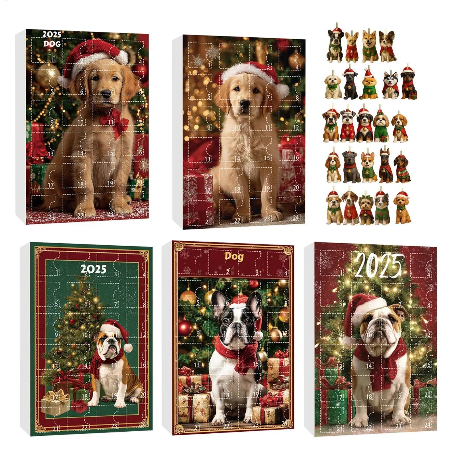 Dog Advent Calendar 24 Days Countdown 2D Acrylic Christmas Ornaments Pet Lover Gift Tree Home Window Car Holiday Decorations