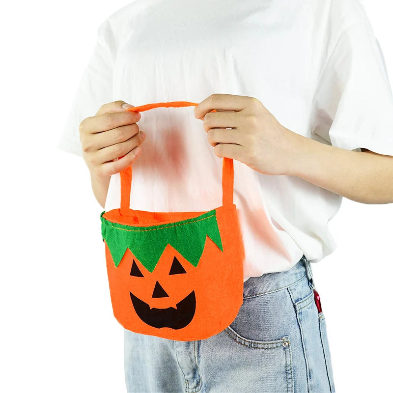 Halloween Pumpkin Candy Gift Bag With Handheld Cloth Pumpkin Cookie Snack Bags Halloween Party Decor Kids Favors Trick Or Treat