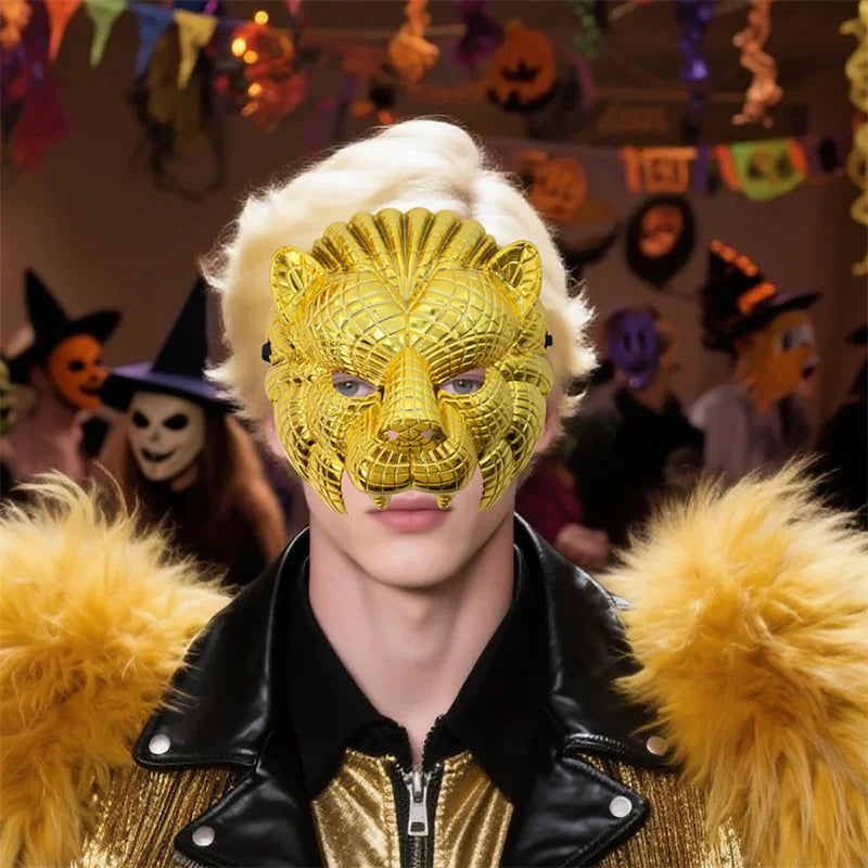 Animal Golden Plastic Leopard Face Cover with Adjustable Elastic Bands Halloween Costume Cosplay Mask Costume Accessories