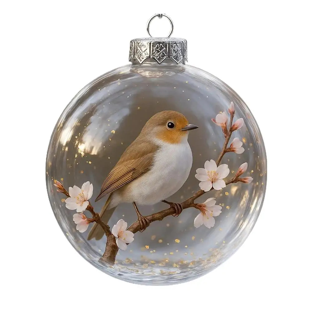 8CM Christmas Transparent Acrylic Ball Cardinal/Hummingbird Pattern Creative Christmas Tree Decoration Hanging Pendant For Home