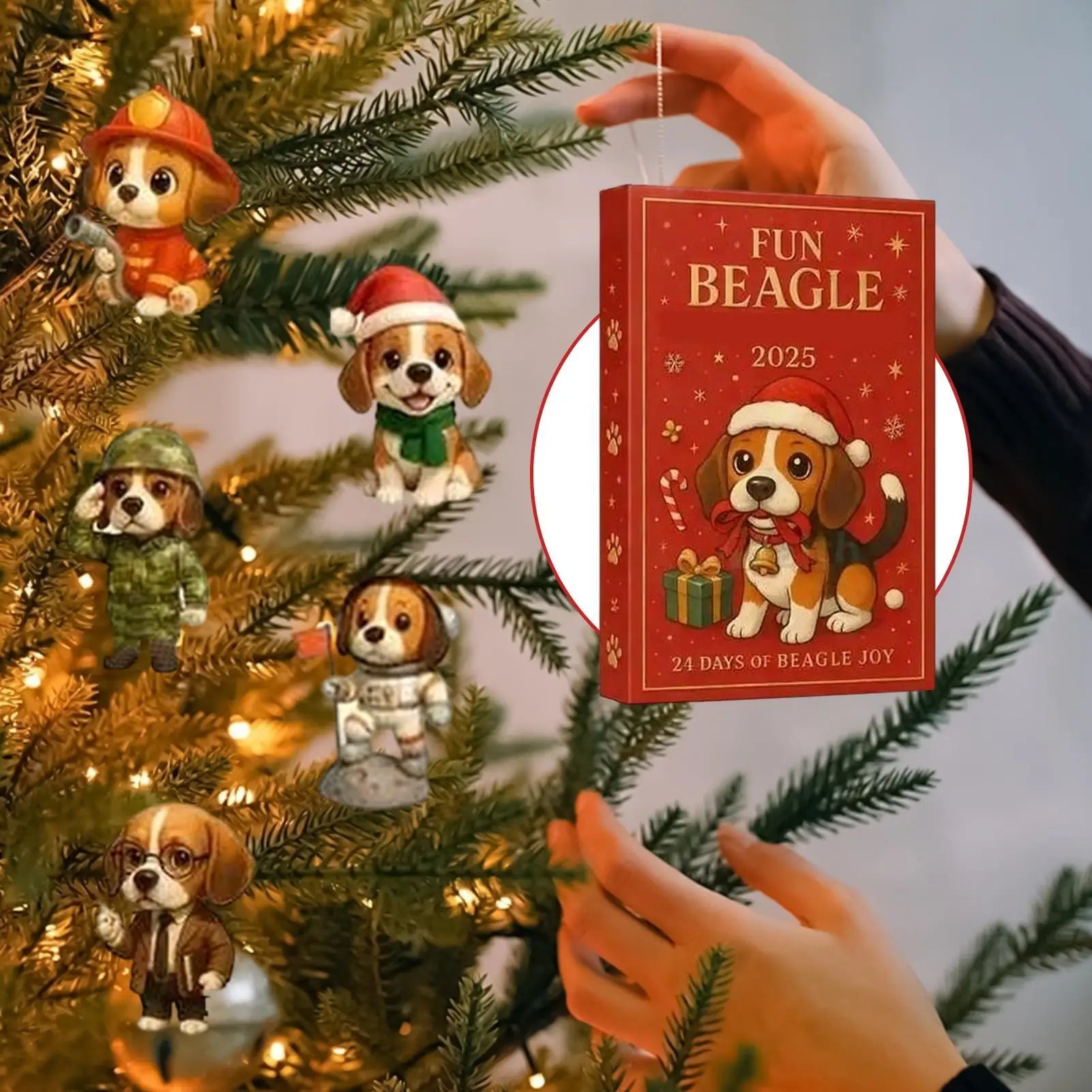 Christmas Advent Calendar 2D Acrylic Beagle Pendant Decor 24 Days Dog Charm Christmas Countdown Calendar for Xmas Tree Decor