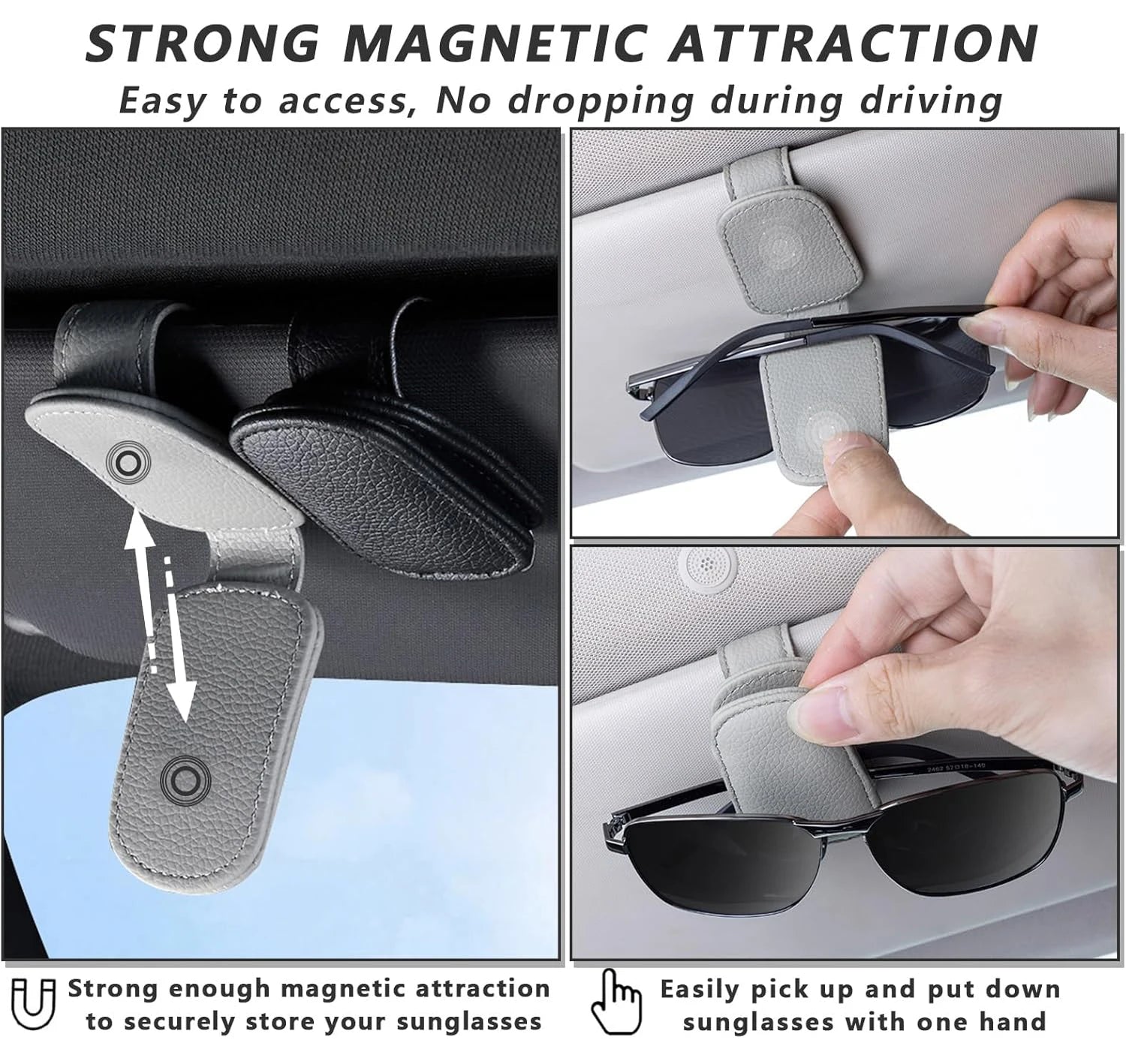 Sunglasses Holder Is Suitable for Car Sun shades Magnetic Leather Sunglasses Clip and Ticket Clip Car Sunshade Accessories